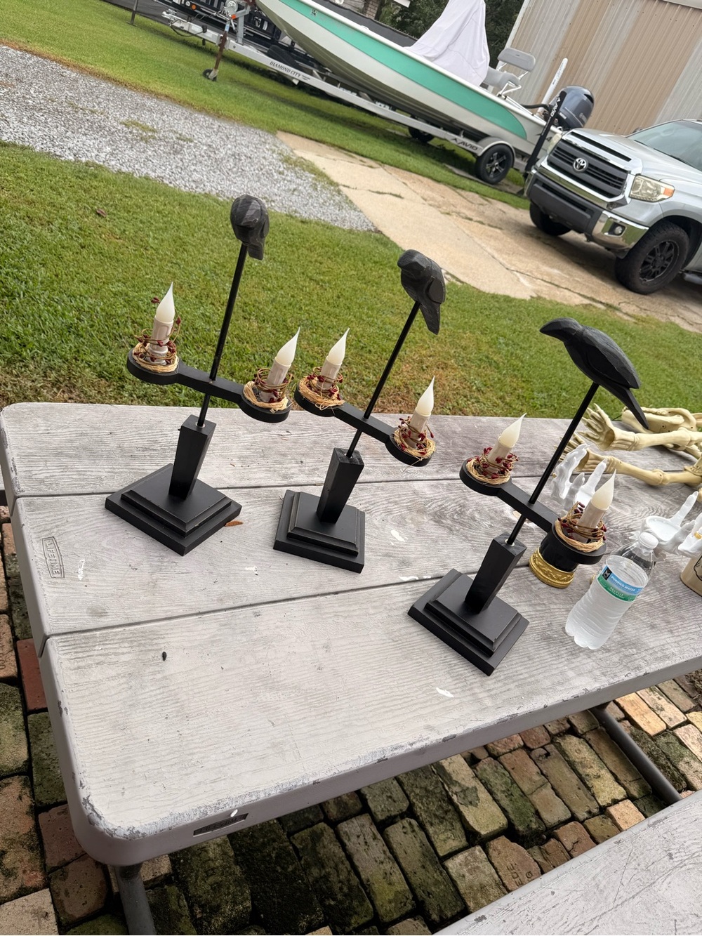 Black Decorative Candle Holder Set with Raven Accent - Home Dining